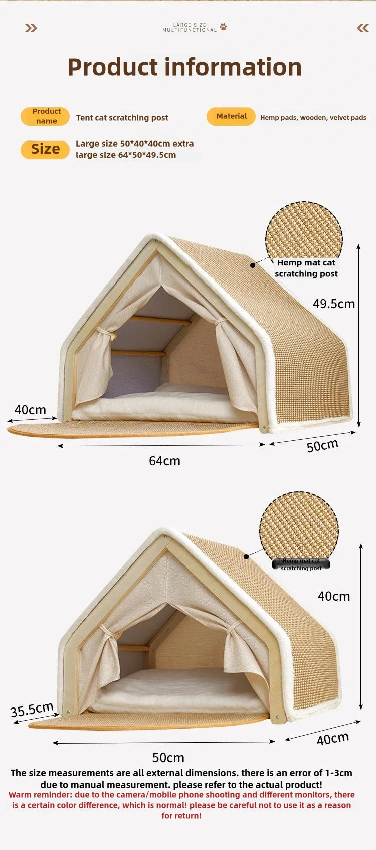 Cat nest Winter warm cat villa Cat house shell semi-enclosed sleeping bag cat scratching board does not drop scraps sisal cat te