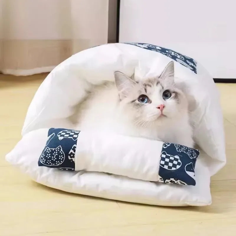Winter Warm Cat Sleeping Bag Removable Cat Beds Deep Sleep Pet Dog Bed House Cats Nest Cushion with Pillow Cat Supplies