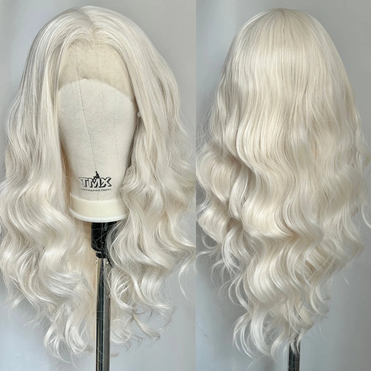 Long Blonde Body Wave Lace Front Wigs for Women Free Part White Platinum Blonde Curly Wavy 13X4 Glueless Synthetic Daily Cosplay