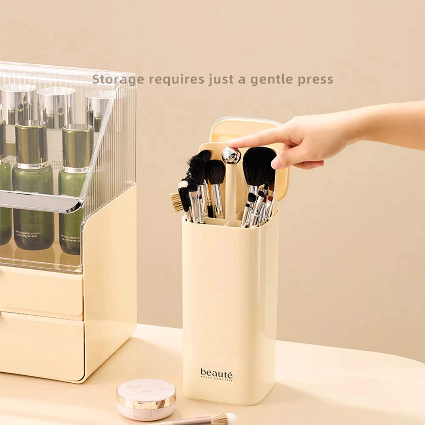 1pc Automatic Liftable Cosmetics Storage Box Desktop Dust Makeup Brush Brow Pencil Eyeliner Storage Bucket Make Up Organizer