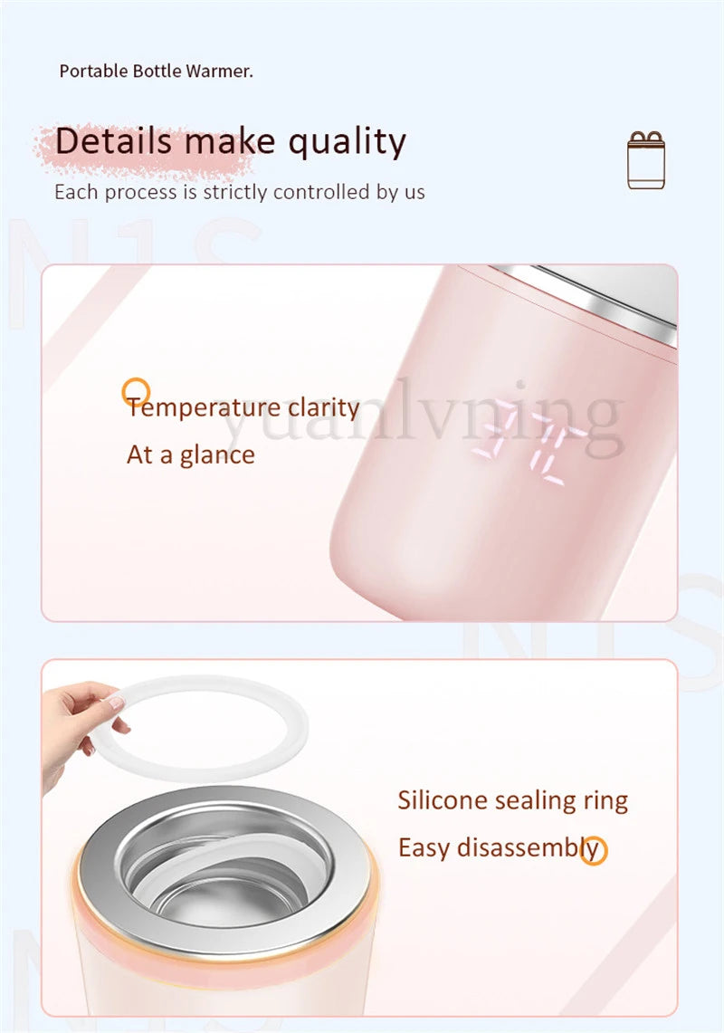Portable Baby Bottle Warmer Wireless 8800mAh Fast Heating &Sterilizer Waterproof Breastmilk Warmer with 3 Adapters