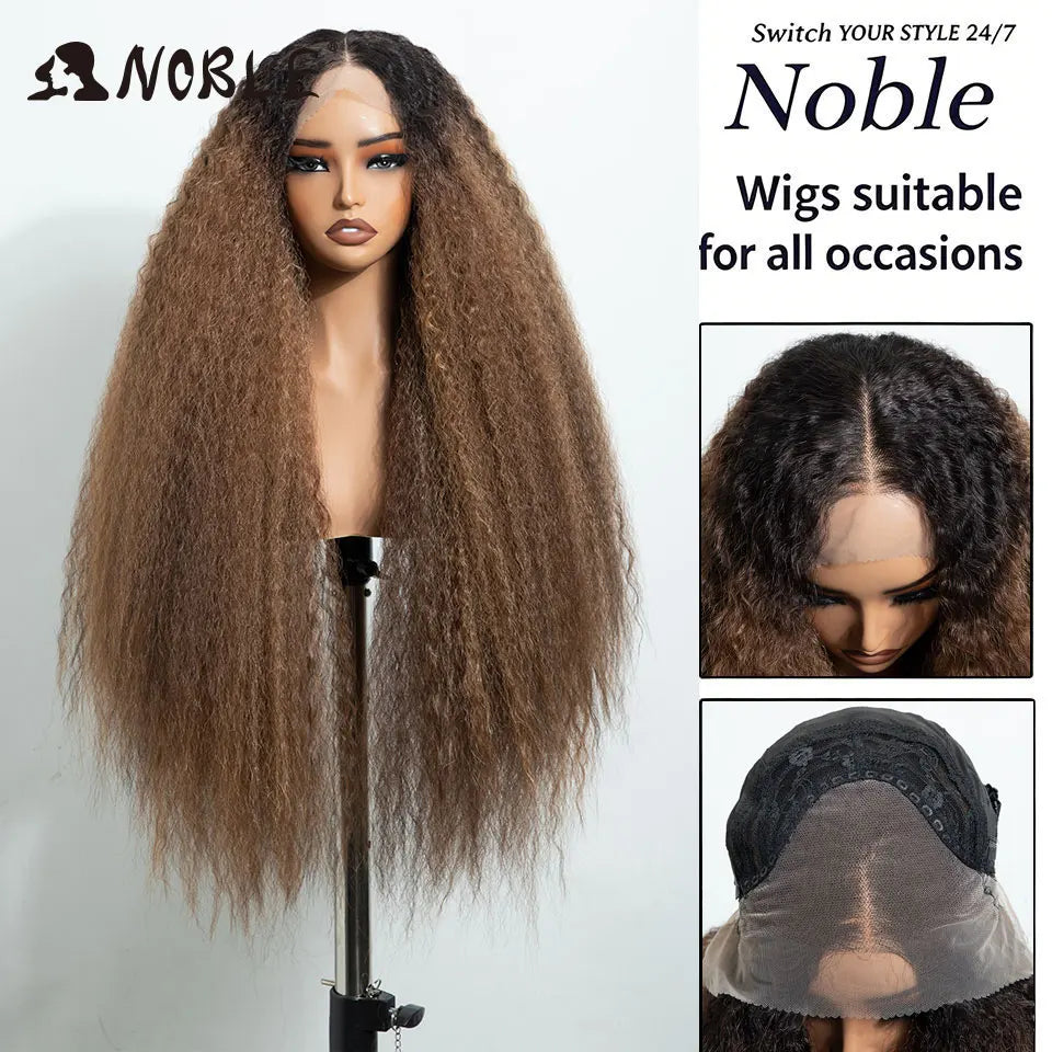 Noble 30 Inch Synthetic Lace Front Wigs For Women Curly Ash Blonde Highlight 13x4 Body Wave Silk Base Lace Wig Cosplay Daily Wig