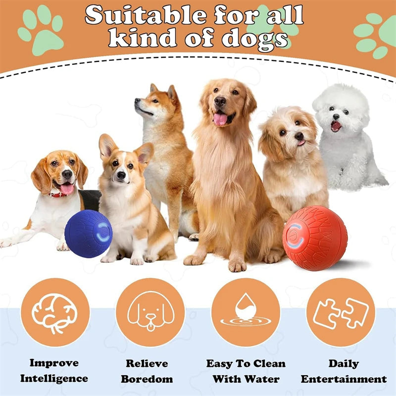 Smart Dog Toy Ball Automatic Interactive Pet Electronic Rolling USB Rechargeable Moving Bouncing for Puppy to Large dog Chew Toy