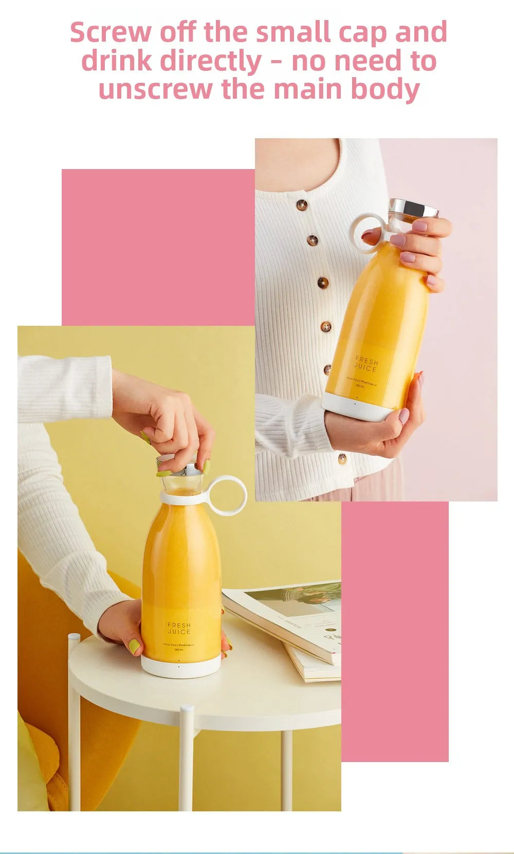 Portable Electric Juicer Cup USB Rechargeable Mini Blender Bottle for Fruit Smoothie Juice Vegetable Travel