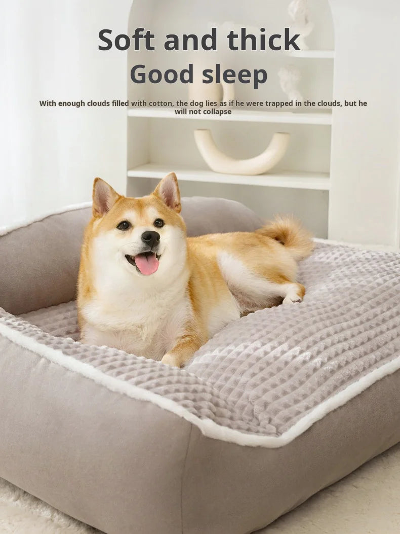 Winter Warm Pet Bed Velvet Handmade Plush Dog Sofa Orthopedic Non-slip Bottom Washable Memory Foam Dog Bed for Large Dogs