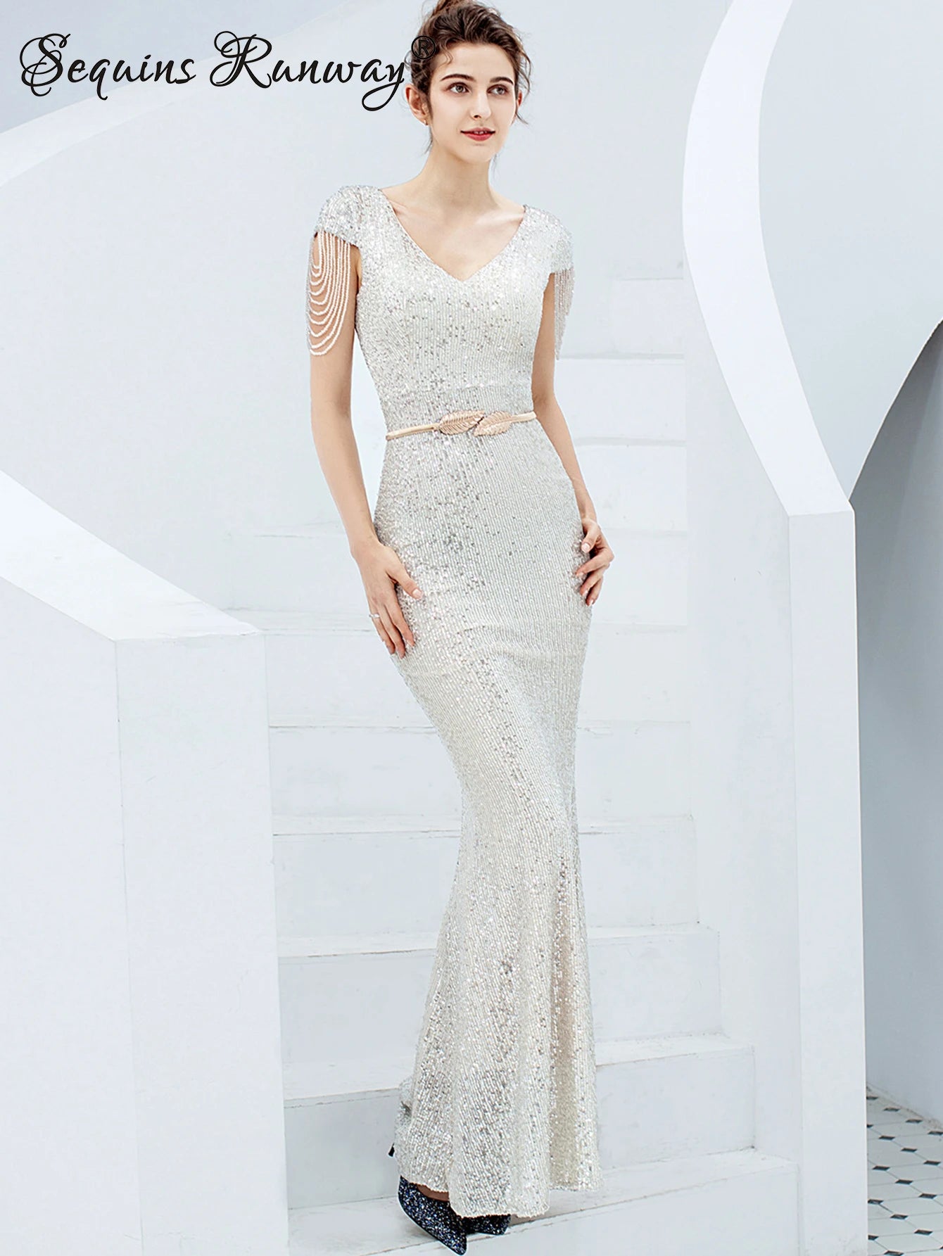 Sexy vintage maxi black sequin summer dress women 2025 elegant luxury birthday party long dresses fishtail evening dress vestido