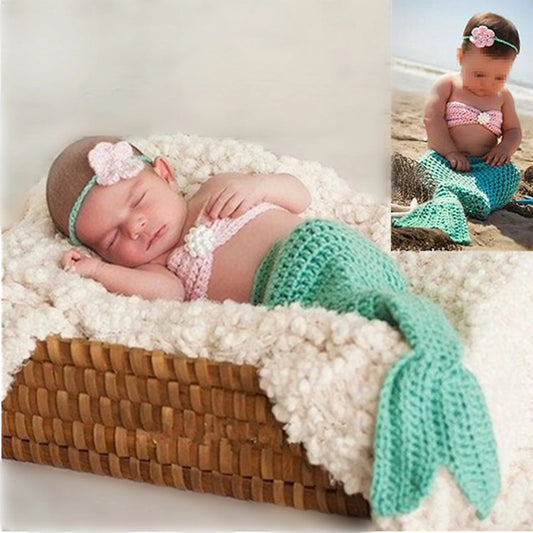 Mermaid Set Newborn Photography Clothes for 0-6M Girls Toddler Bodysuit Baby Souvenirs Photography Accessories