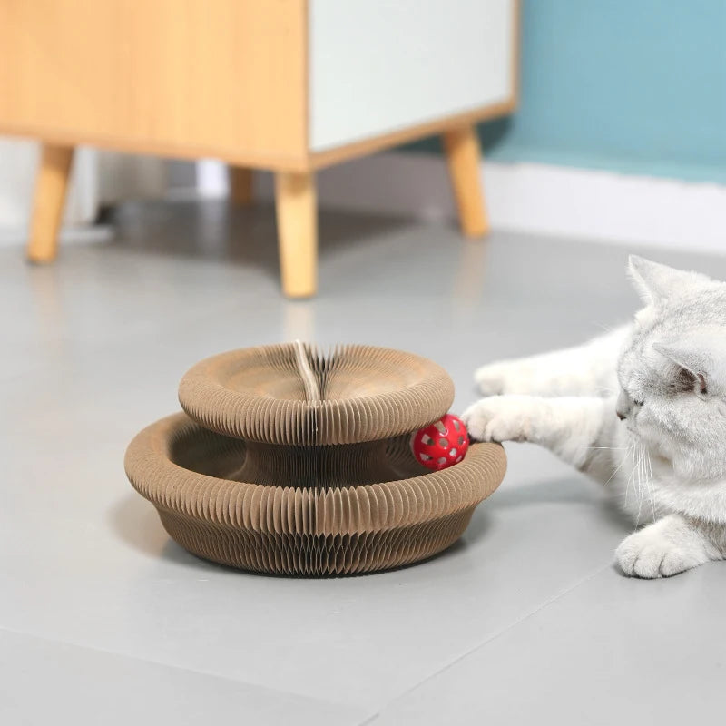 Cat Toy Magic Cat Scratch Organ Board  with Ball Cat Grinding Claw Cat Climbing Frame Kitten Round Corrugated Cat Scratching Toy
