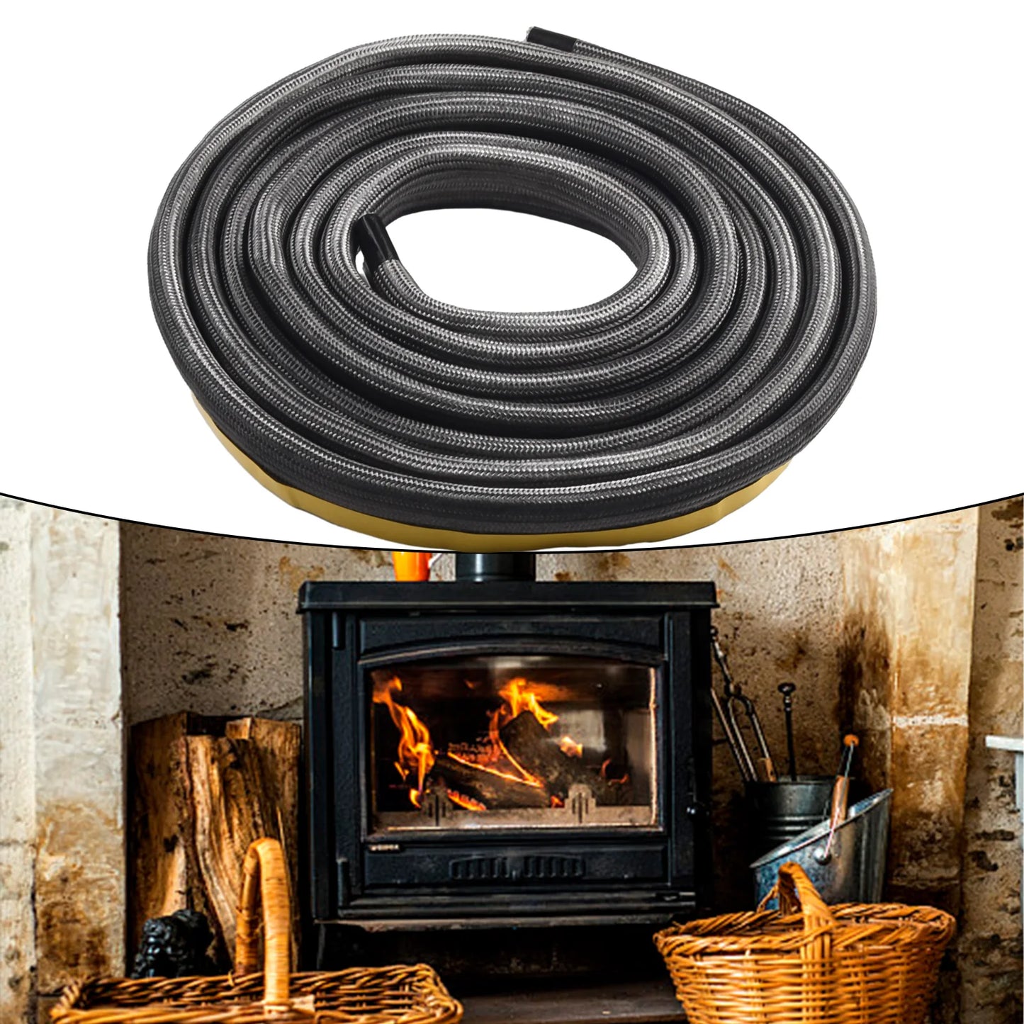 10mm Fireplace Sealing Rope Wood Burning Stove Door Self-Adhesive Fiberglass Sealing Cord Fire Resistant 2/3-m Black Gasket Tape