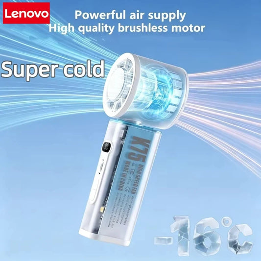 Lenovo Handheld Mini Fan Electric Hand Fans Ice Compress High-Speed Cooling USBRechargeable Portable LED Digital Display