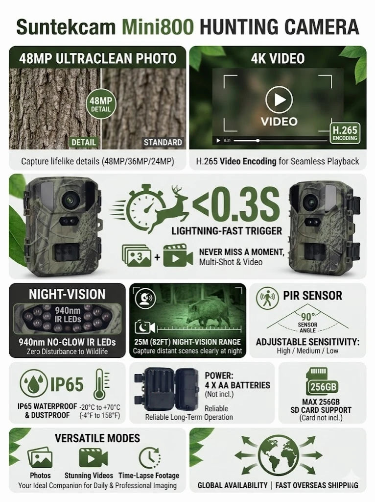 24MP 4K1080P Mini Trail Hunting Camera Wildlife Night Vision Wild Hunter Cam Mini800 Photo Trap Surveillance Tracking