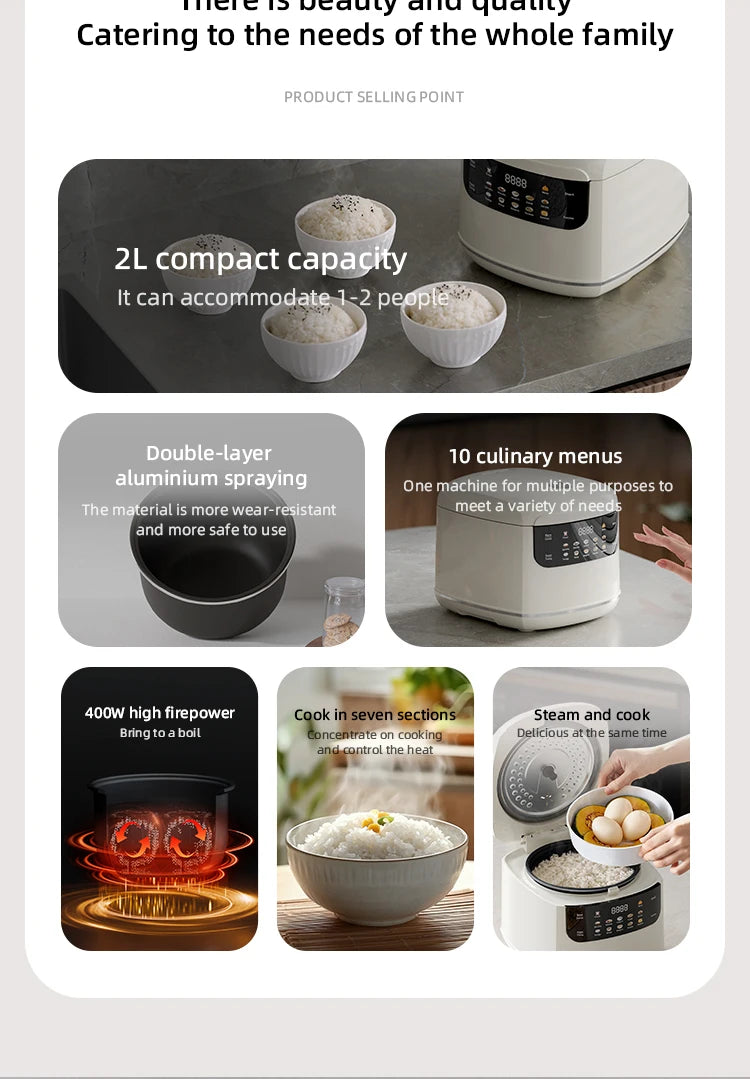 Electric Rice Cooker Smart Multifunction Rice Cooking Machine Non-stick Liner For Food Warmer 2L Automatic Household Rice Cooke