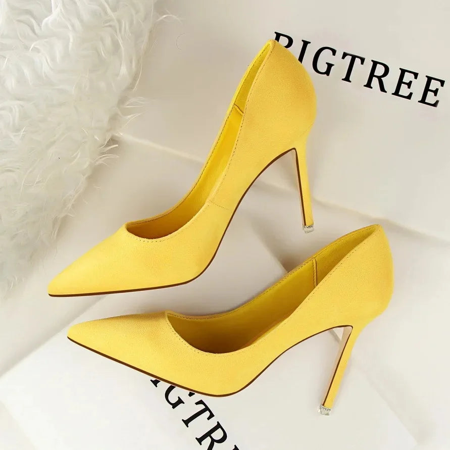 Korean Style Fashionable Minimalist High Heel Velvet Surface Sexy Slimming Professional OL Women's Single Shoes Sharp Pointed To