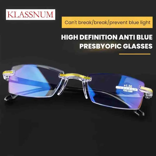 New Intelligent Zoom Glasses Men Women Reading Glasses Anti Blue Ray Rimless Cutting Presbyopia Eyewear Prescription Glasses