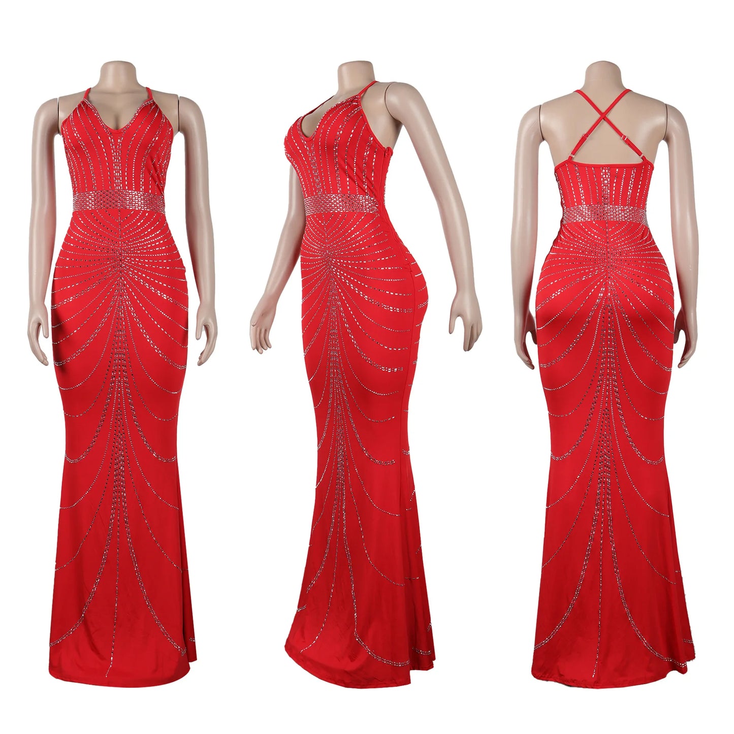 Sparkling Solid Color Hot Diamond Sheer Mesh Long Skirt, Elegant and Luxurious Spring Women's Cocktail Dress, Celebrity Clothing