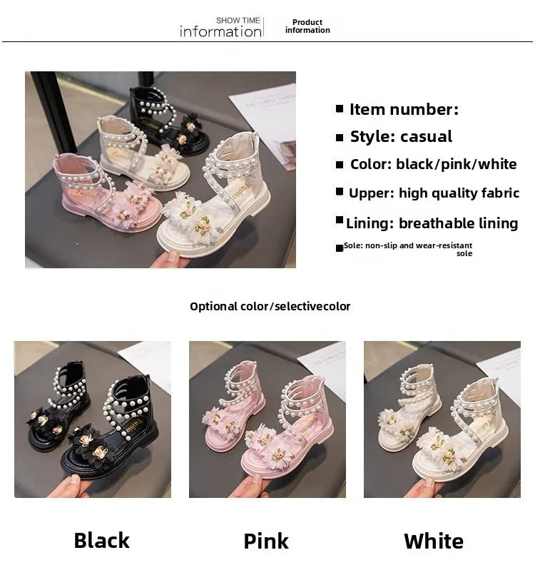 Girls Summer Sandals Soft Bottom Toe-Open Cute Princess Shoes Middle Large Children Little Girls Student Beach Shoes
