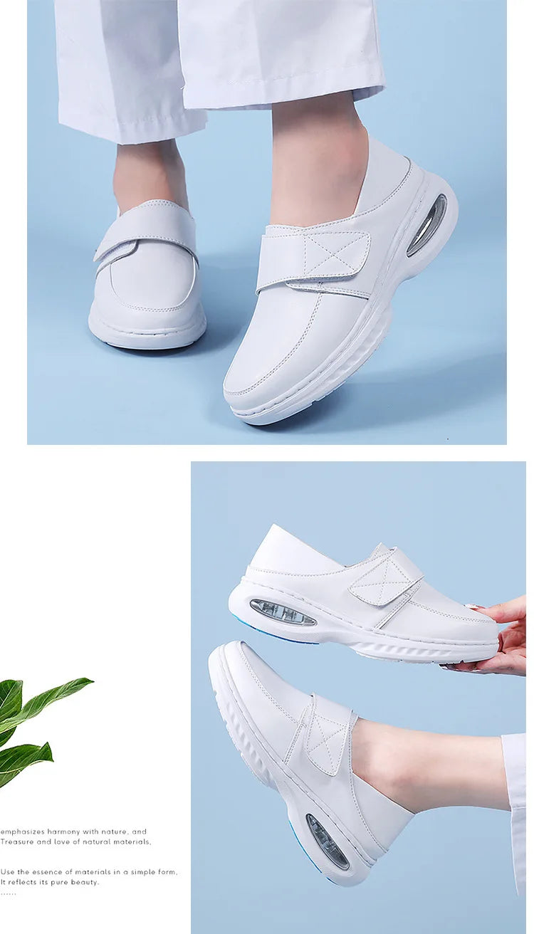 Platform White Shoes Women Casual Comfortable Light Nurse Work Shoes Fashion Slip on Non-slip Loafers Women Genuine Leather Shoe