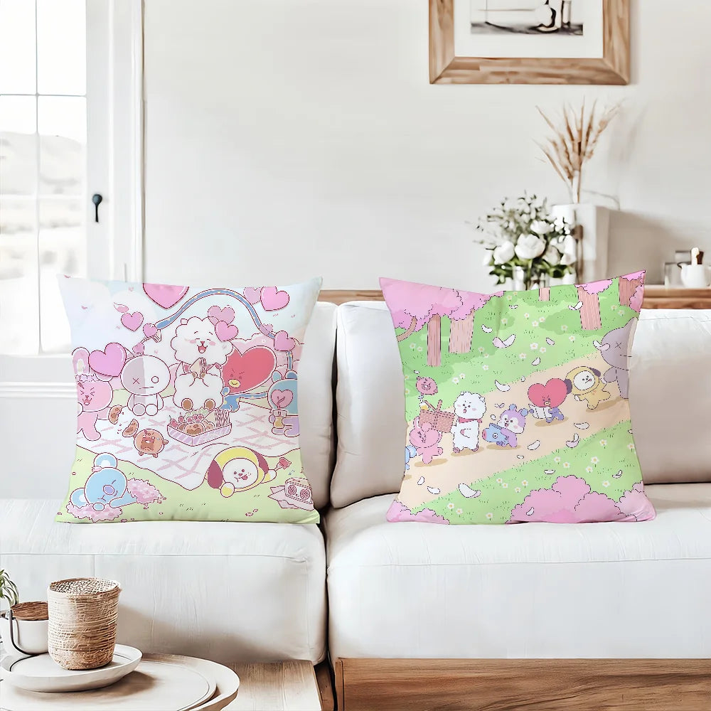 Cute Cartoon Characters B-BT-21 Pillow Case Suitable For Bedrooms Living Rooms Cars Home Decoration