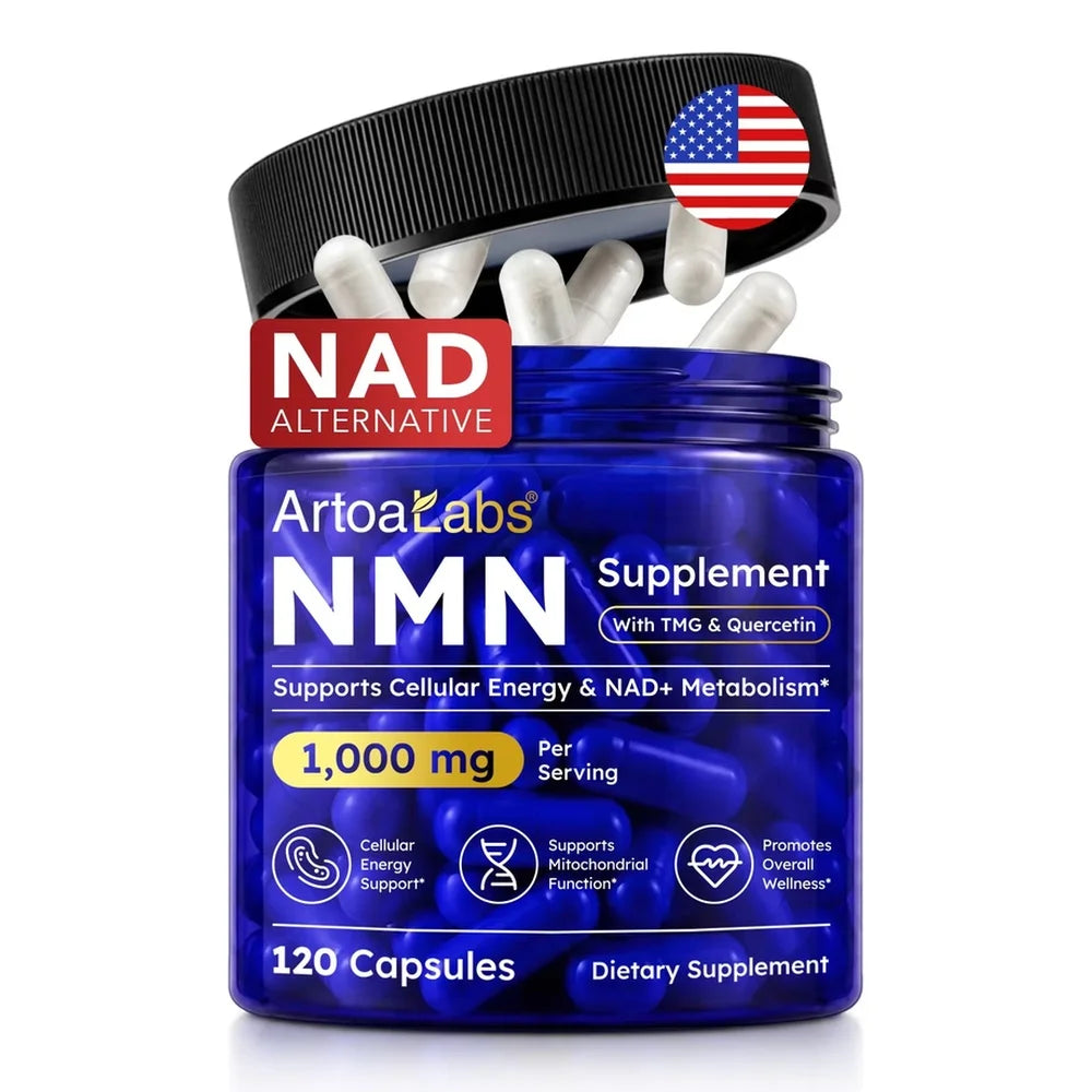 ArtoaLabs NMN Capsules 1000mg with TMG & Quercetin Supports Anti Aging, DNA Repair, NAD+ Metabolism, Cellular Energy | 120 Count