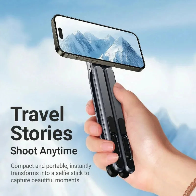 3-in-1 Magnetic Phone Holder Base for Laptop Portable Selfie Stick Foldable Tripod Stand for IPhone IPad Tablet Laptop Desktop