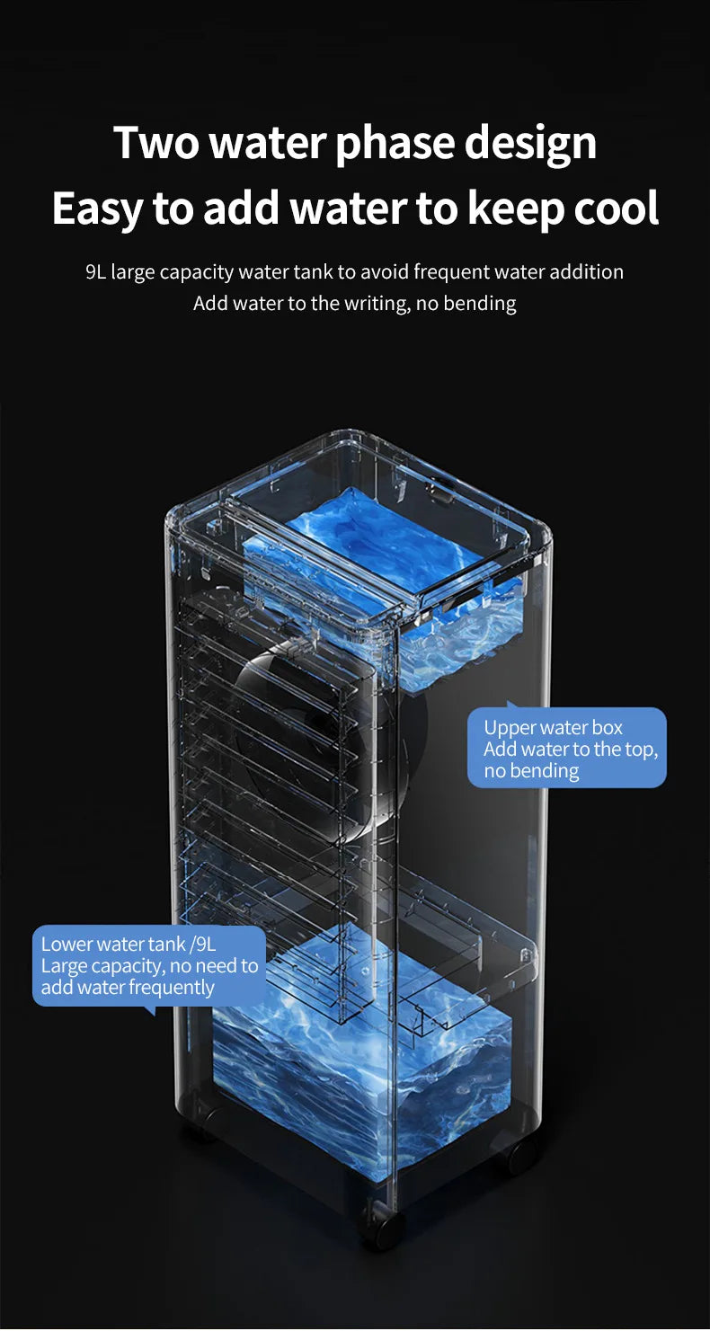 Portable Air Conditioner Fan Intelligent Cooling Fan with Remote Control Wide-angle Air Supply Ice Crystal for Home Use