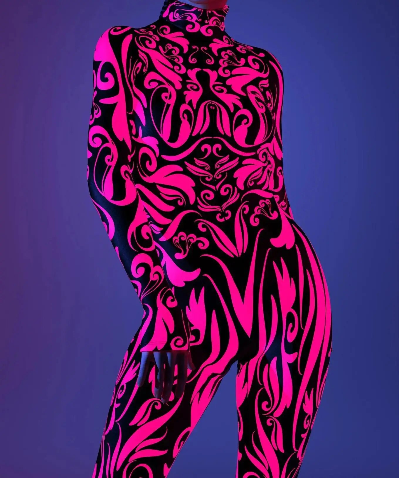 Halloween Costumes for Women 3D Abstract Print Full Body Jumpsuit Sexy Skinny High Neck Zentai Suit for Carnival Cosplay