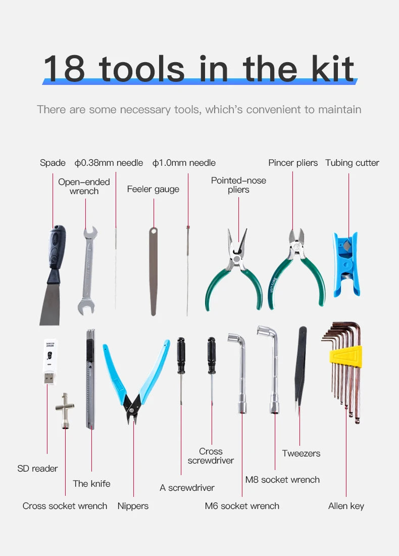 3D Printer Tool Kit Maintenance Repair Tools Set for 3D Printer Cleaning Installation Accessories
