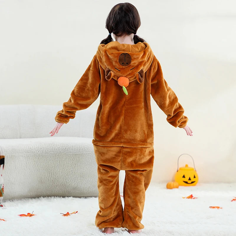 Kids Animal Capybara Kigurumi Costume Cosplay Cartoon Jumpsuit for Children Halloween Christmas Girls Boys Hooded Pajamas Onesie