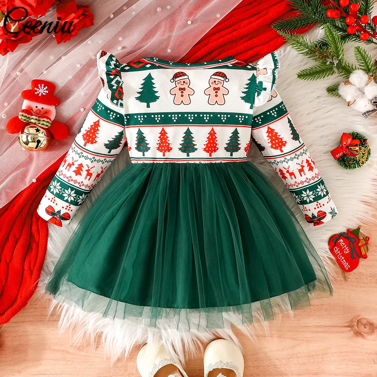 Baby Dress For New Year Green Tree Print Xmas Christmas Dress For Newborns Toddler My First New Year Girls Costumes