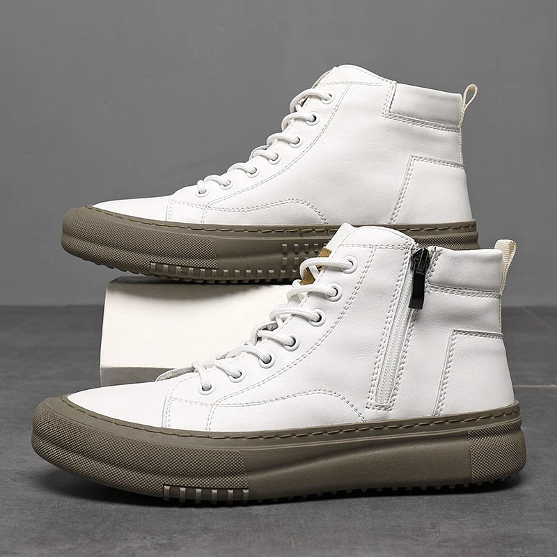 2024 Men's Spring and Autumn White Sneakers, New Trendy Versatile High-Top Sneakers, Summer Fashionable Casual Men's Shoes, Breathable and Wear-Resistant Sneakers
