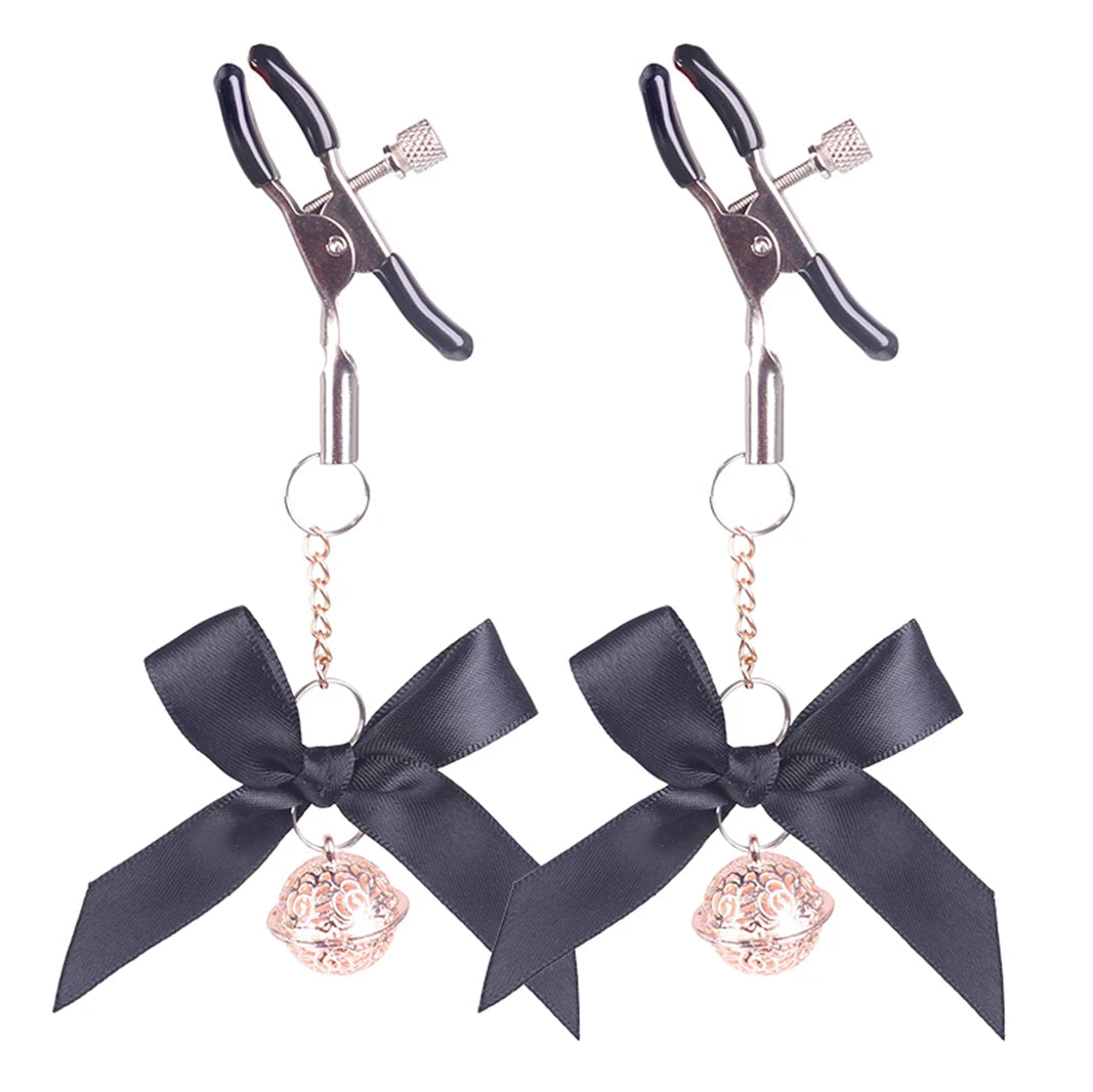 SM Flirting Toy, Nipple Clip with Bell and Bow Knot, Metal Nipple Clip, Nipple Clip with a Little Bel