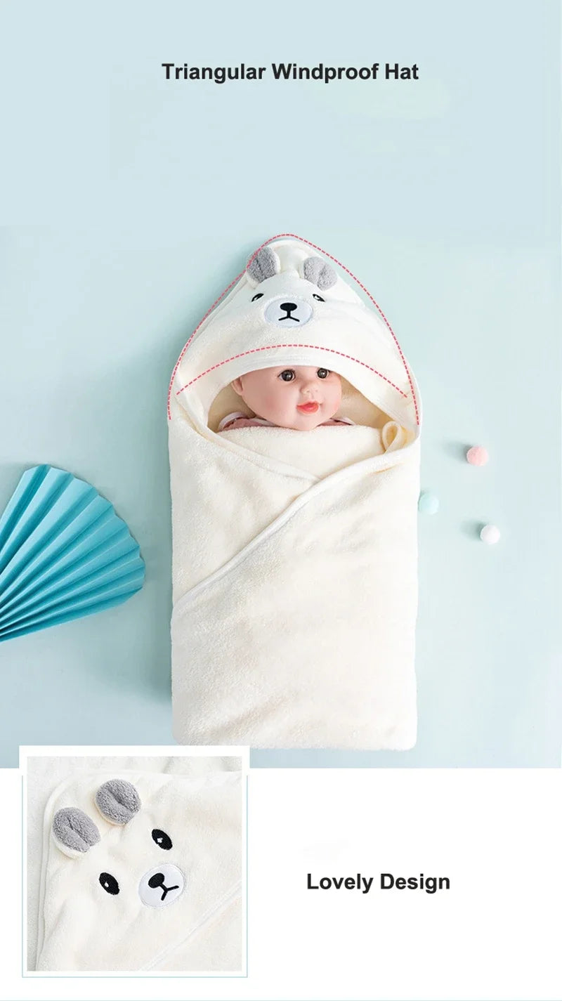 Coral Fleece Baby Bath Towels Soft Newborn Hooded Towel Blanket Cute Toddler Bathrobe Warm Sleeping Swaddle Wrap for Boys Girls