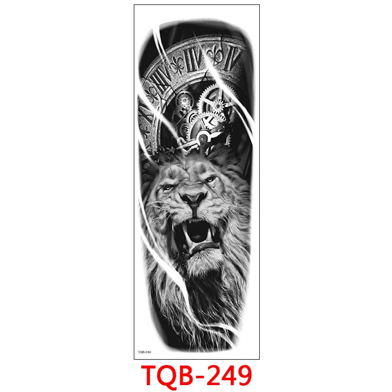 Waterproof Temporary Tattoo Stickers Clock Eye Large Arm Tattoo for Men Women Tiger Animal Fake Tatoo Sleeve