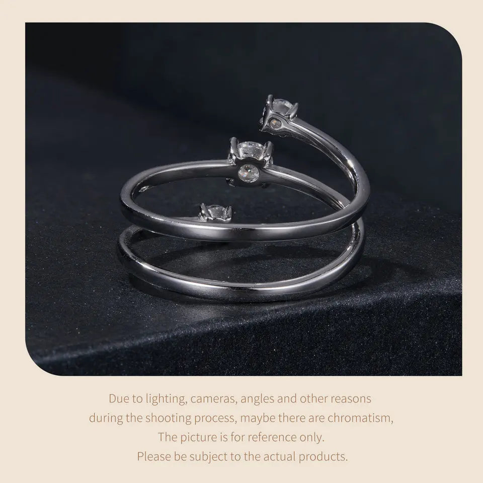 WOSTU Three layer 0.5 CT Moissanite Coiled Ring 925 Sterlin Silver D Color Moissanite Stackable Promise Wedding Ring Party Gift