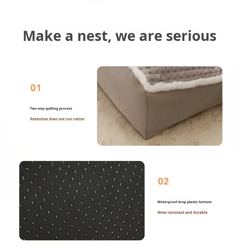 Winter Warm Pet Bed Velvet Handmade Plush Dog Sofa Orthopedic Non-slip Bottom Washable Memory Foam Dog Bed for Large Dogs