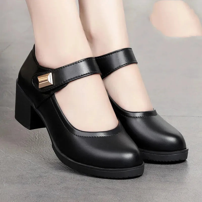 Zapatos De Mujer Women Cute Comfort Buckle Strap Black Patent Leather Height Increased Shoes Lady Cool Wine Red Heel Shoes E818