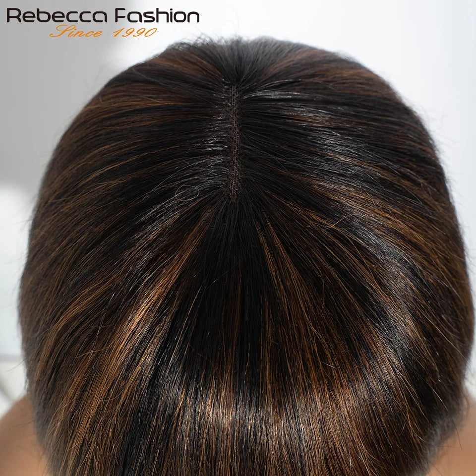 Glueless Highlight P1B/30 Short Bob 3x1 Lace Human Hair Wig Ready To Go Straight Bob With Bangs For Women Beginner Friendly