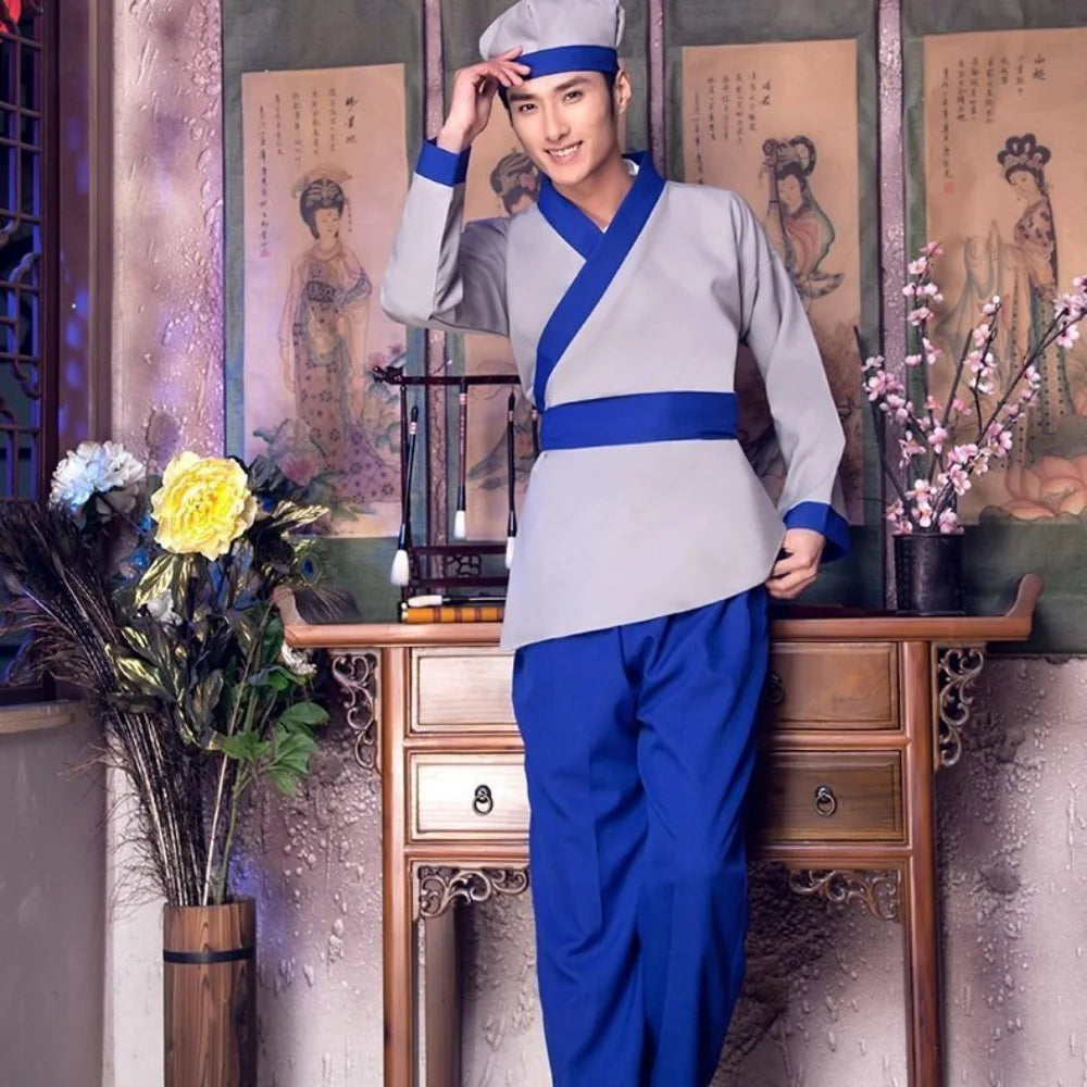 Halloween Ancient Chinese Costume for Men Servant Farmer Hanfu Adultchinese Clothes Male Performance Stage Mens Hanfu Cosplay