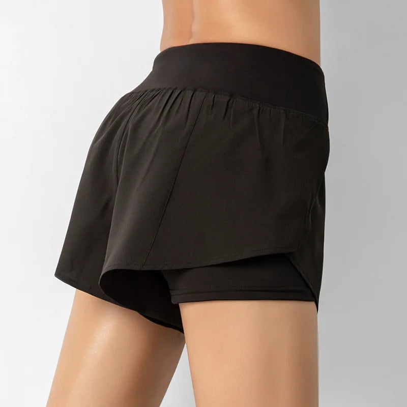 Hot New Sport Shorts Women Sportswear Double-deck Running Shorts Yoga Bottoms Summer Gym Fitness Training Jogging Short Pants