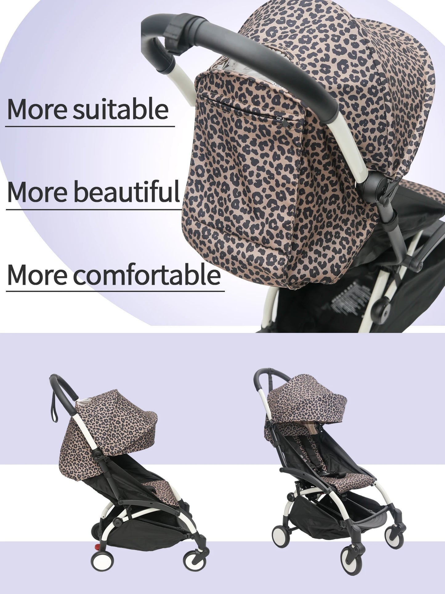 6+ Canopy&Mattress Fit for YOYO3 YOYO2 YOYA Waterproof Thicken Fabric Leopard Print Sunshade Cushion Baby Stroller Accessories