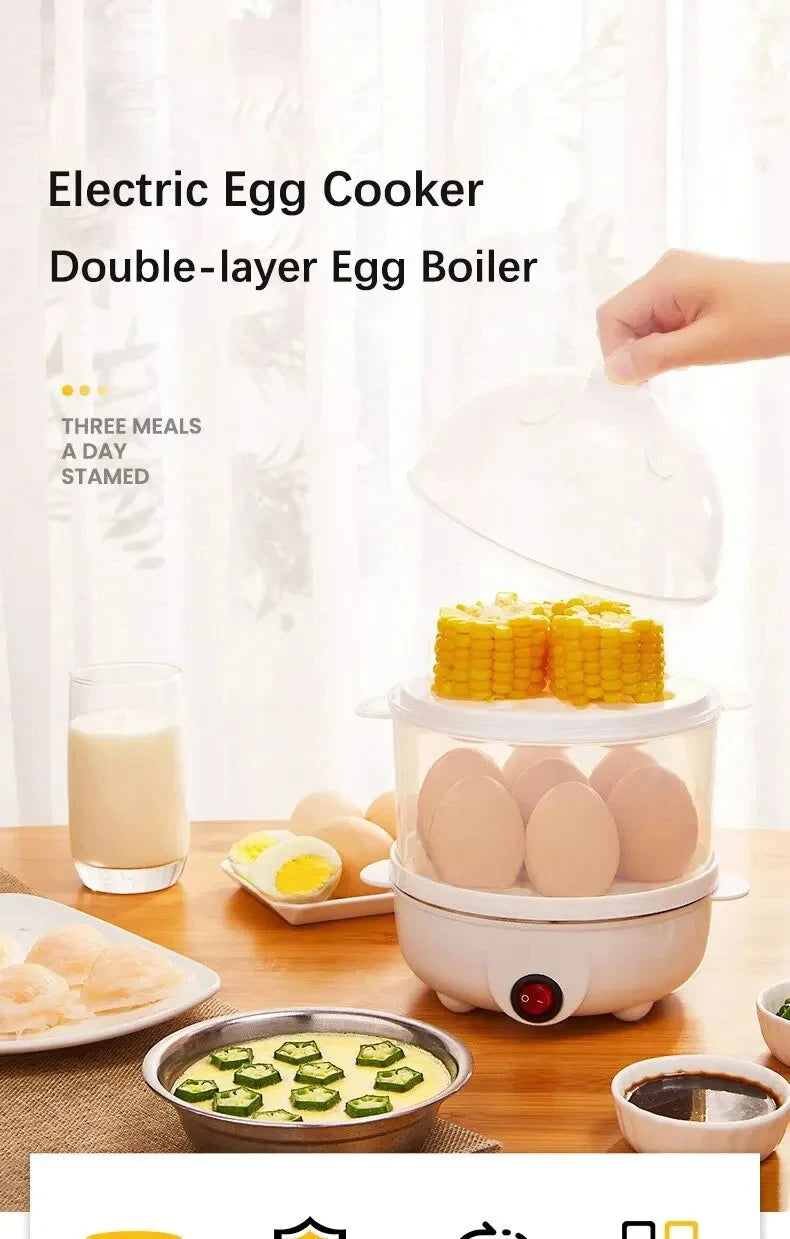 Double Layers Electric Egg Boiler Multifunctional Breakfast Cooking Machine Mini Egg Steamer Poacher Kitchen Accessory