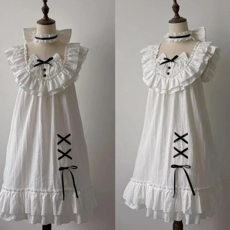 Summer Kawaii Casual Dress Women's Design Elegant Sweet Loose Patchwork Dresses Female Fashion Pretty Retro White Japanese Dress