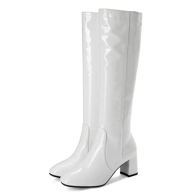 Women's Rubber Boots Female Shoes Zipper Sexy Thigh High Heels High Sexy Round Toe Winter Footwear Rain Ladies Leather Over-the-