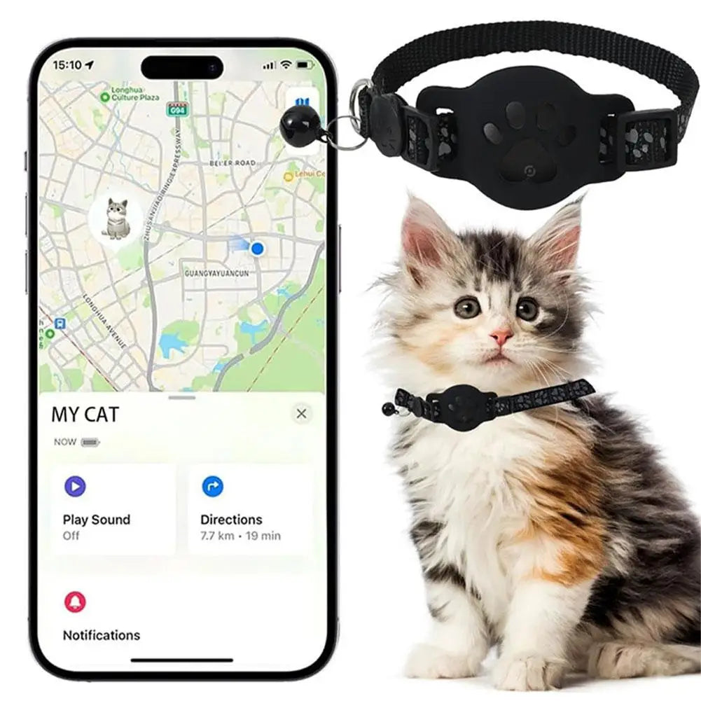 GPS Cat Collar with Reflective Strap, Mini Real Time Pet Location Device, Waterproof Anti Lost Finder for Outdoor Kitten S7X8