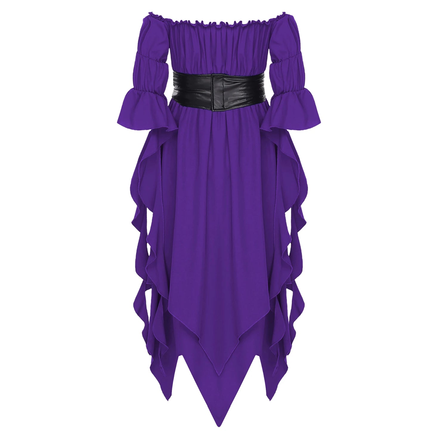 Girls Halloween Medieval Renaissance Witch Vampire Cosplay Costume Victorian Gothic Dress Off Shoulder Smocked Irregular Gown