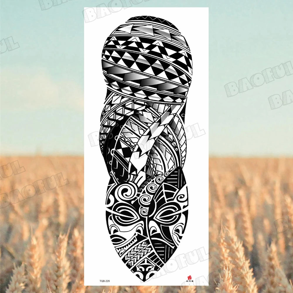 BAOFUL Full Arm Sleeve Temporary Tattoos For Women Men Realistic Wolf Lion Warrior Maori Fake Tattoo Stickers Thigh Leg Tatoos