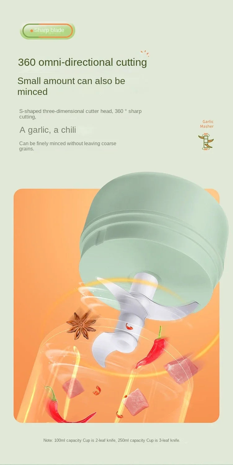 Multifunctional Electric Garlic Chopper 100/250mL Portable Vegetable Grinder Onion Mixer Mashing Machine for Kitchen