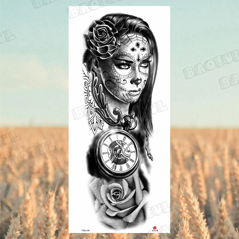 BAOFUL Full Arm Sleeve Temporary Tattoos For Women Men Realistic Wolf Lion Warrior Maori Fake Tattoo Stickers Thigh Leg Tatoos