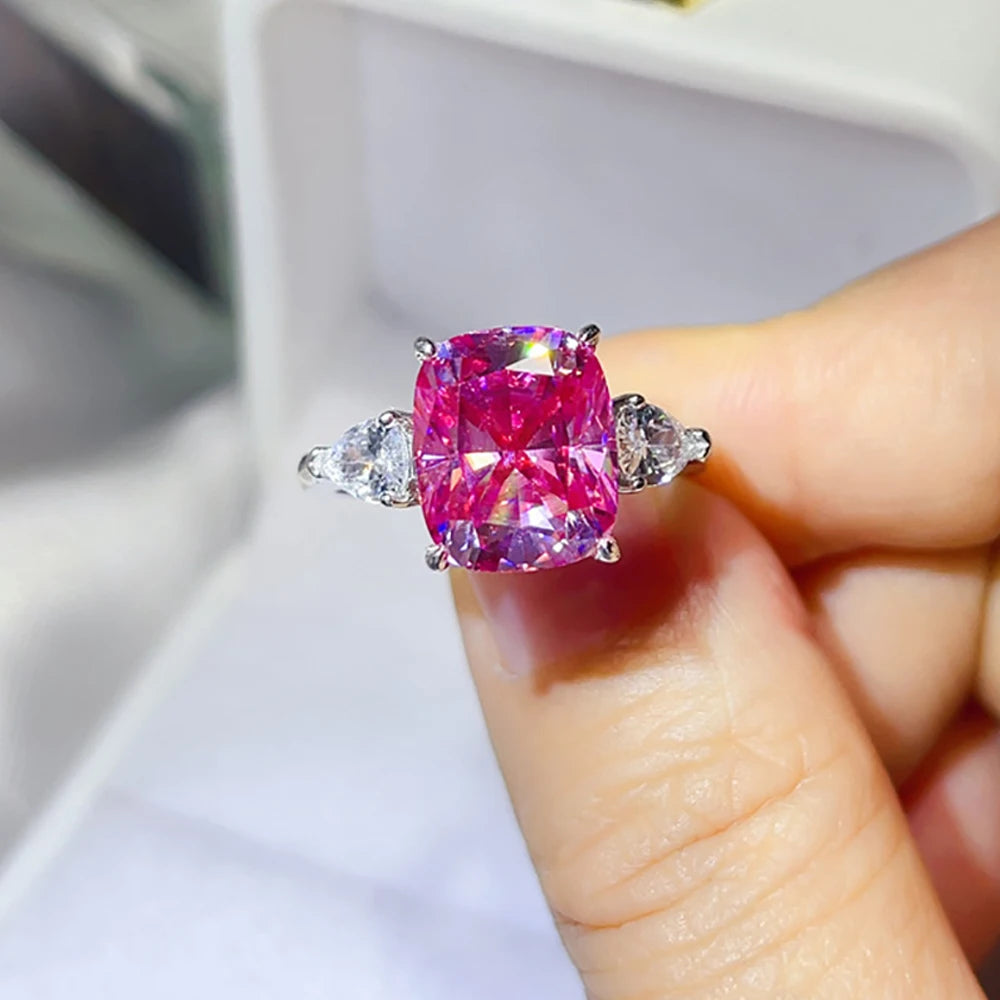 Serenity 5ct Pink Cushion Cut Moissanite Rings for Women Men 100% S925 Sterling Silver Band Jewelry Pillow-shaped Eternity Rings