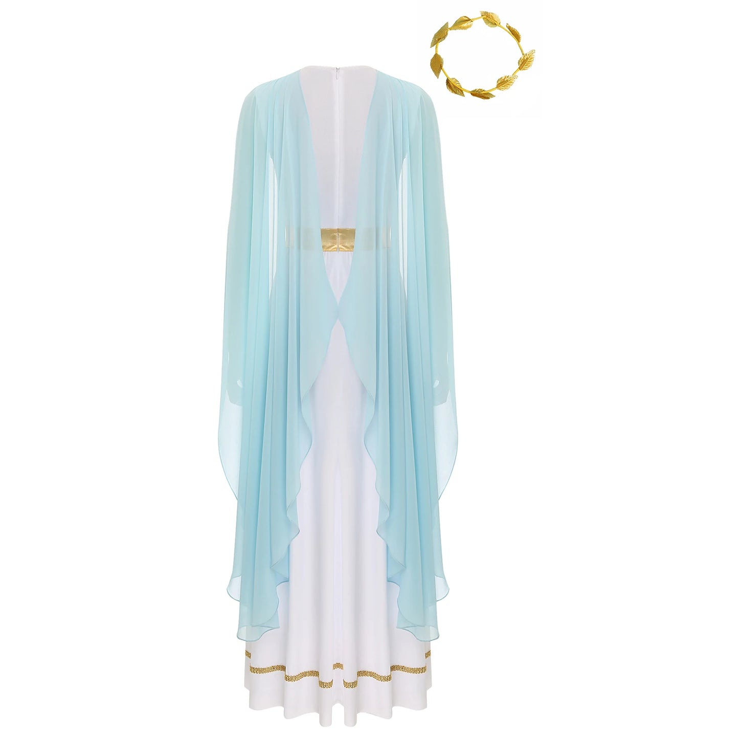 Womens Halloween Greek Beauty Carnival Cosplay Party Costumes Gold Leaves Garland Headwear And Cap Sleeve Ancient Toga Dress